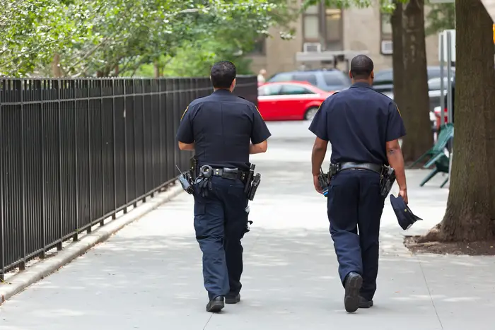 NYPD officers walk their beat in NYC.